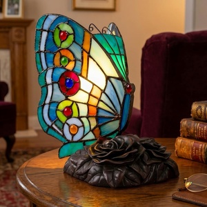 image:imageLavish Home Tiffany Style Table Lamp with Stained Glass Shade BronzeRounded Wings