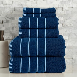 image:imageLuxury Cotton Towel Set  Rice Weave 100 Egyptian Cotton 6 Piece Set with 2 Bath Towels 2 Hand Towels and 2 Washcloths  NavyNavy