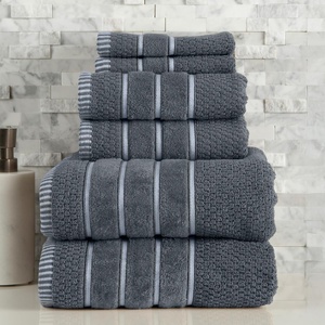 image:imageLuxury Cotton Towel Set  Rice Weave 100 Egyptian Cotton 6 Piece Set with 2 Bath Towels 2 Hand Towels and 2 Washcloths  Silver Gray