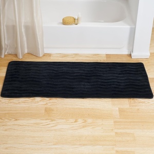 image:imageMicrofiber Memory Foam Bathmat  Oversized Padded Nonslip Accent Rug for Bathroom Kitchen Laundry Room Wave Pattern by Lavish Home Black