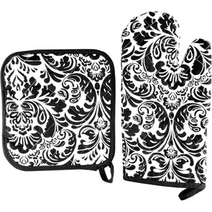 image:imageOven Mitt And Pot Holder Set Quilted And Flame And Heat Resistant By Lavish Home BlueBlack