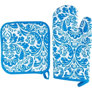 image:imageOven Mitt And Pot Holder Set Quilted And Flame And Heat Resistant By Lavish Home BlueBlue