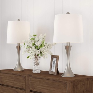 image:imageTable Lamps  Set of 2 MidCentury Modern Lights with Metal Flared Trumpet Base  Includes Energy Efficient LED Light Bulbs by Lavish Home Silver