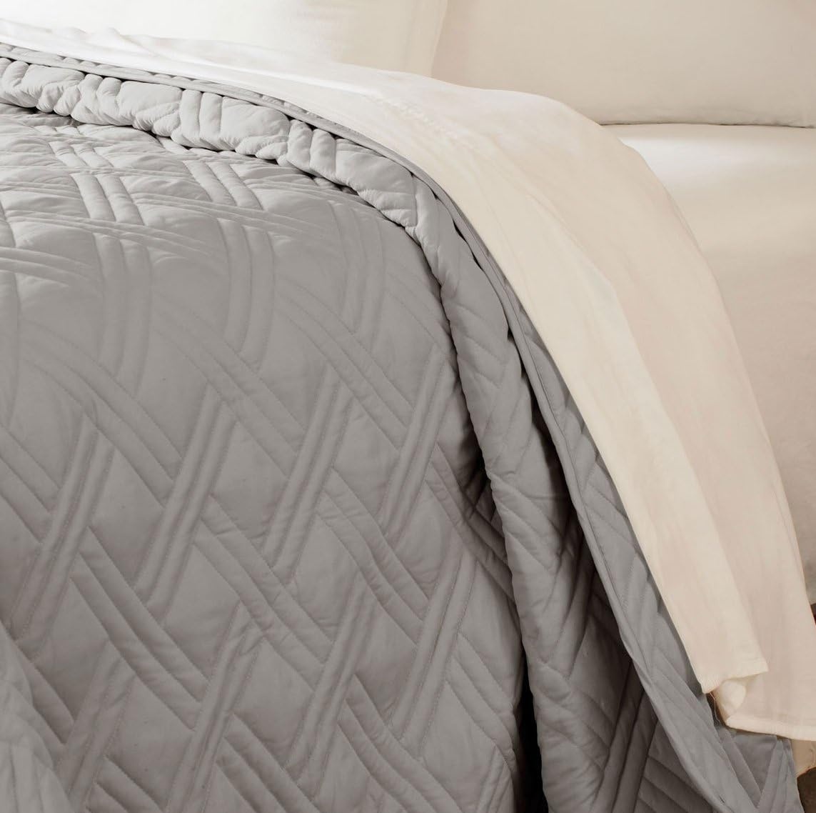 image:imageLavish Home Gray Quilt Coverlet for King Size BedsBasket Weave Quilted PatternSoft amp Lightweight Bedding for All Seasons Solid Color Bedspread