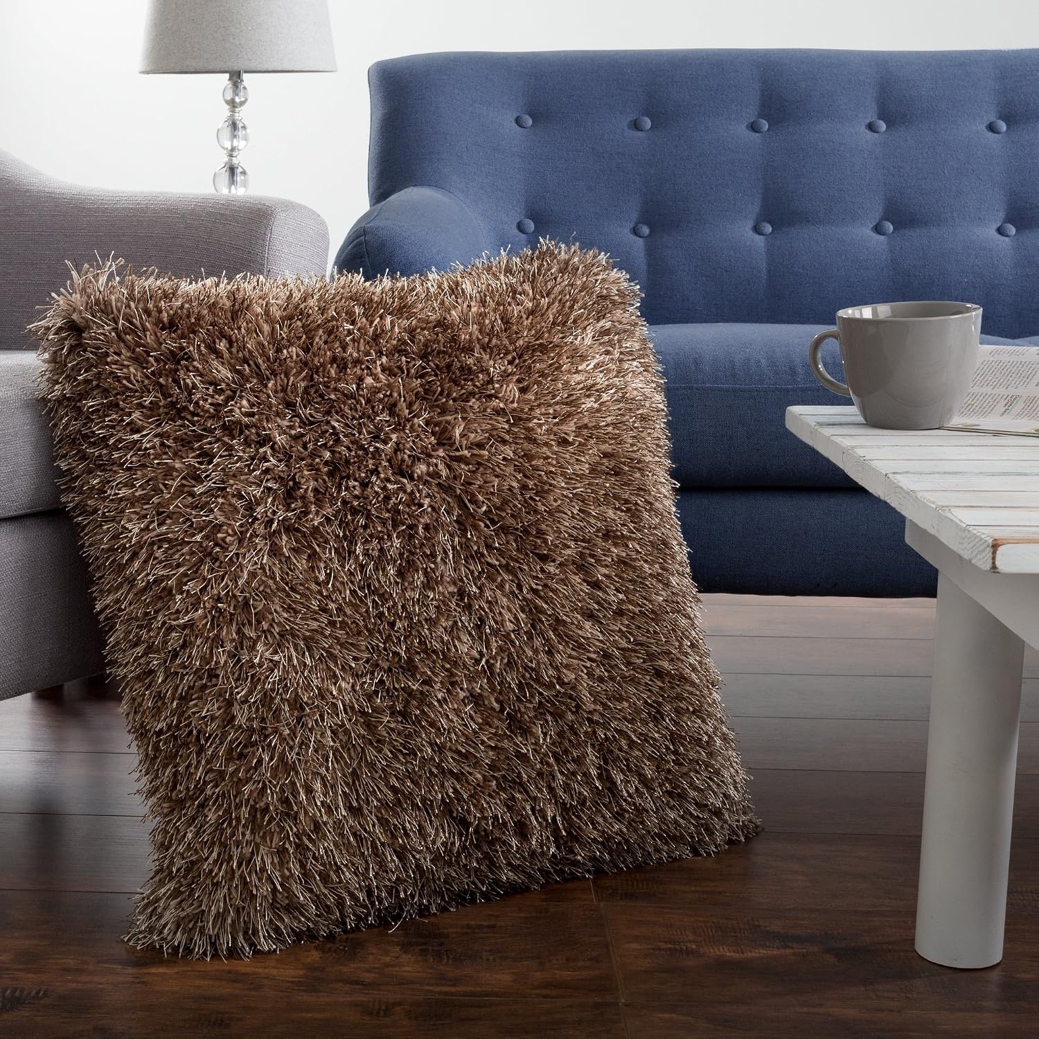 image:imageLavish Home Oversized Floor or Throw Pillow Square Luxury Plush Shag Faux Fur Glam Decor Cushion for Bedroom Living Room or Dorm Mocha