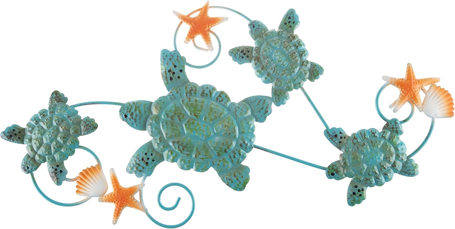 image:imageLavish Home Sea Turtles Wall Art with Shells and Starfish Nautical 3D Metal Hanging DcorVintage Coastal Under Water Sea Life Ocean Home Artwork