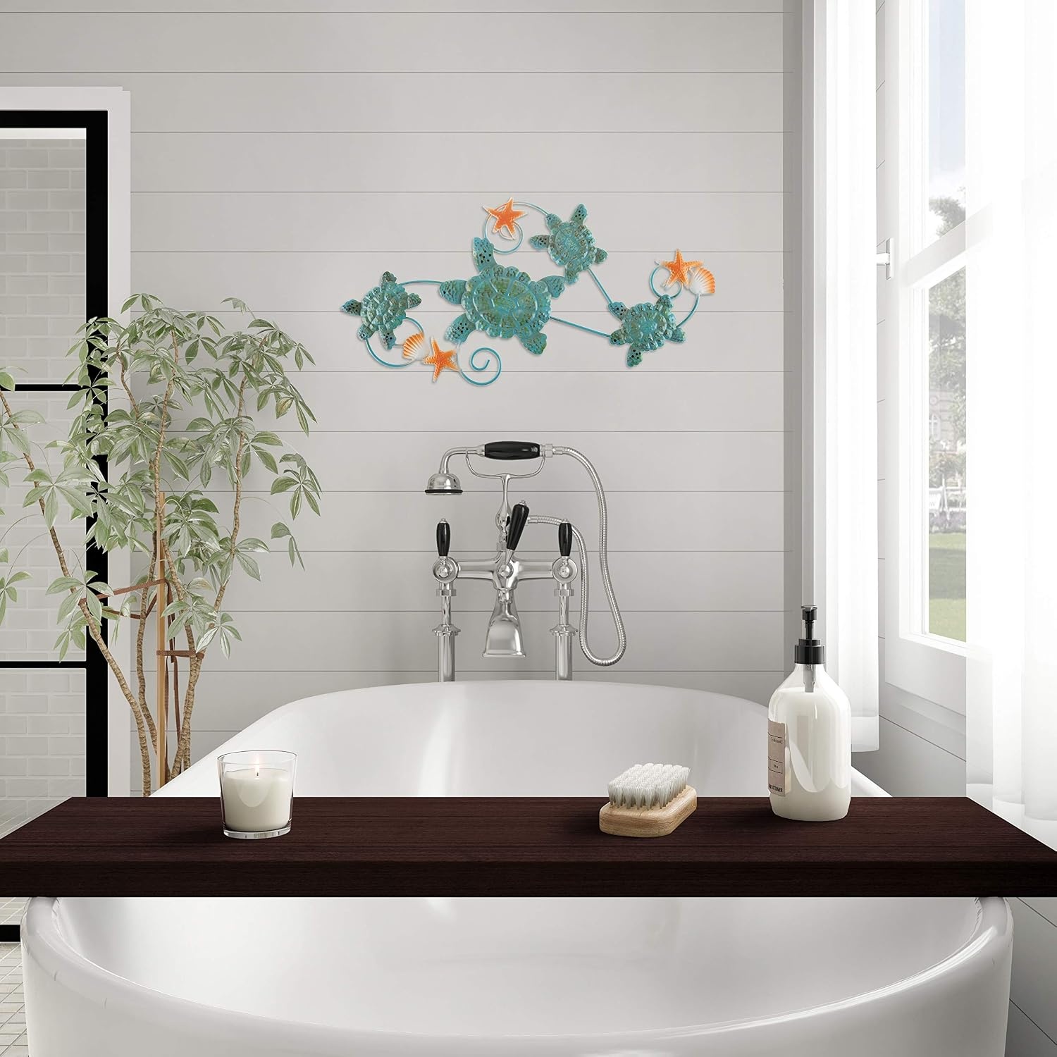 image:imageLavish Home Sea Turtles Wall Art with Shells and Starfish Nautical 3D Metal Hanging DcorVintage Coastal Under Water Sea Life Ocean Home Artwork