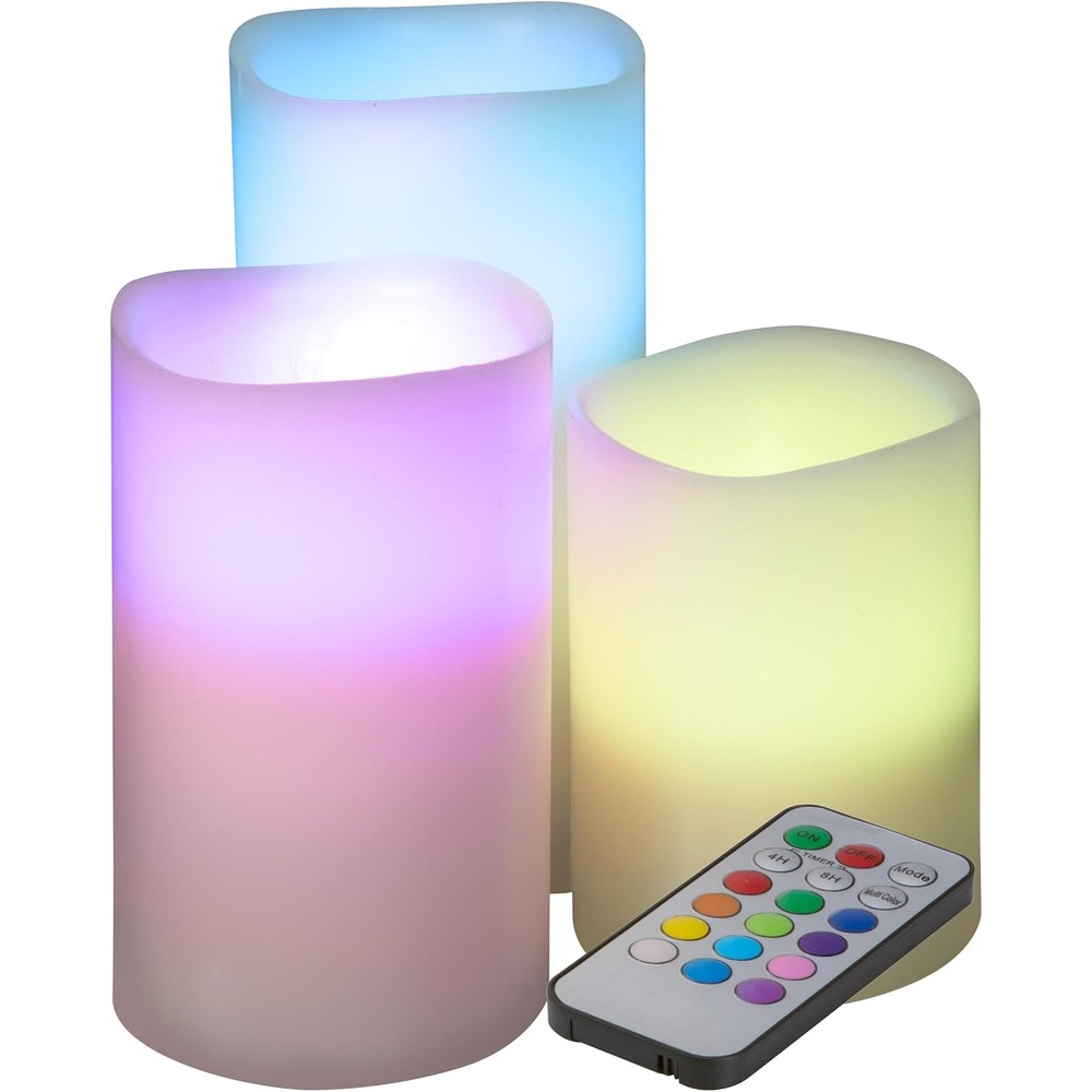 image:imageFlameless LED Candles  3Piece Color Changing Flameless Candle Set with Remote for Home Wedding Bridal Shower and Christmas Decor by Lavish Home