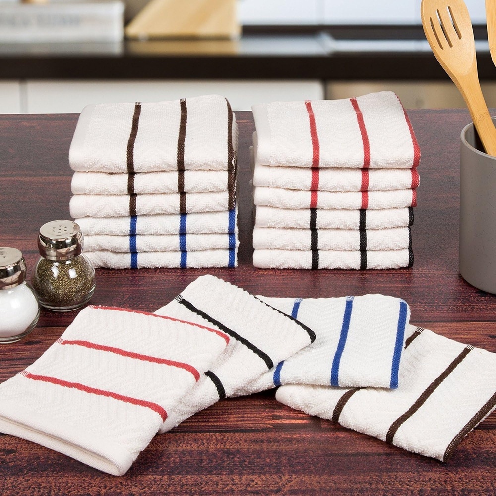image:imageLavish Home 8Piece Combed Cotton Kitchen Towels Set  Absorbent Chevron Weave Bathroom Washing Cloths for Cleaning and Drying Multicolored