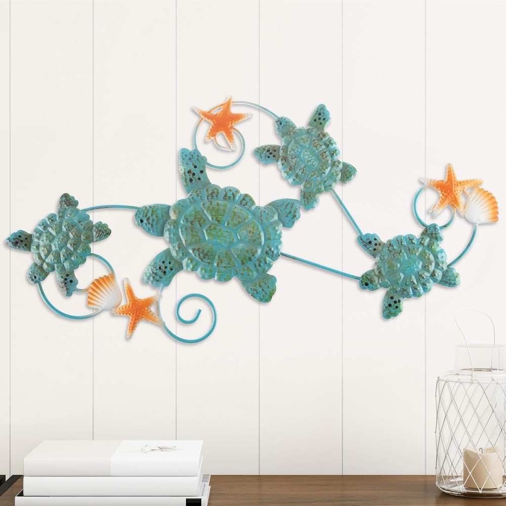 image:imageLavish Home Sea Turtles Wall Art with Shells and Starfish Nautical 3D Metal Hanging DcorVintage Coastal Under Water Sea Life Ocean Home Artwork