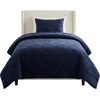 image:image3PC Velvet Queen Quilt Bedding Set  96x92 Inch Queen Bedspread and Matching Pillow Shams  Medium Weight Bed Set for All Seasons  Ultra Soft Luxury Cotton Velvet Bedding by Lavish Home CreamNavy Blue