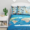 image:imageWorld Map 3 Piece Quilt SetTwin XL Bedding amp 2 Pillow ShamsHypoallergenic MicrofiberAnimals amp Landmarks of the Continents amp Oceans Bedspread by LHC