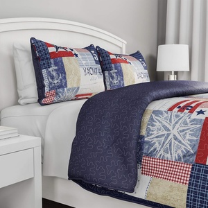 image:image2Piece Quilt Set  Nautical Americana Patchwork Print AllSeason Soft Microfiber Bedspread with Shams  Bedding by Bedford Home Twin