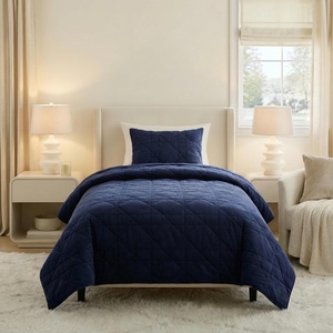 image:image3PC Velvet Queen Quilt Bedding Set  96x92 Inch Queen Bedspread and Matching Pillow Shams  Medium Weight Bed Set for All Seasons  Ultra Soft Luxury Cotton Velvet Bedding by Lavish Home CreamNavy Blue