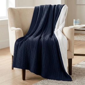 image:imageCable Knit Throw Blanket for Couch Sofa or Bed  60x80Inch Soft and Cozy Blanket  Throws with Cable Knit Pattern and Warm Sherpa for Living Room Bedroom and Home Decor by Lavish Home Navy BlueNavy Blue