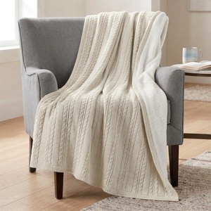 image:imageCable Knit Throw Blanket for Couch Sofa or Bed  60x80Inch Soft and Cozy Blanket  Throws with Cable Knit Pattern and Warm Sherpa for Living Room Bedroom and Home Decor by Lavish Home Navy BlueIvory