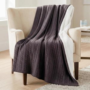 image:imageCable Knit Throw Blanket for Couch Sofa or Bed  60x80Inch Soft and Cozy Blanket  Throws with Cable Knit Pattern and Warm Sherpa for Living Room Bedroom and Home Decor by Lavish Home Navy BlueCharcoal Gray