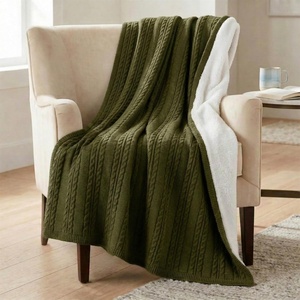 image:imageCable Knit Throw Blanket for Couch Sofa or Bed  60x80Inch Soft and Cozy Blanket  Throws with Cable Knit Pattern and Warm Sherpa for Living Room Bedroom and Home Decor by Lavish Home Navy BlueGreen