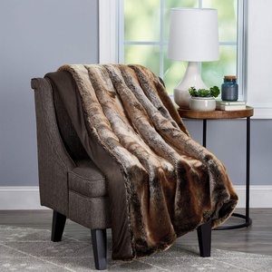 image:imageFaux Fur Throw  Luxurious Hypoallergenic Premium Zobel Faux Marten Sable Fur Blanket with Plush Mink Back and Gift Box 60x70 by LHC Amber Brown