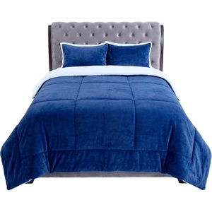 image:imageKing Size Comforter Set  3Piece Sherpa and Fleece Bedspread with Pillow Shams  Warm Cozy MachineWashable Bedding by Lavish Home Navy