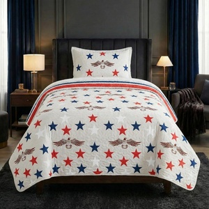 image:imageLavish Home 3Piece Queen Quilt Bedding Set  Bedspread and 2 Pillow Shams with Stylish Geometric Pattern  Lightweight Queen Bed Set for All Seasons  Soft Microfiber Coverlet NavyWhiteGray  Red  and Blue