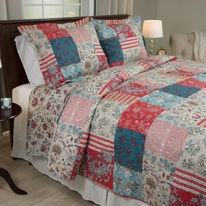 image:imageLavish Home 3Piece Quilt Set Queen Size  Mallory Classic Patchwork FullQueen Size Quilt with 2 Bed Pillow Shams  Machine Washable Lightweight Bedding Multicolor