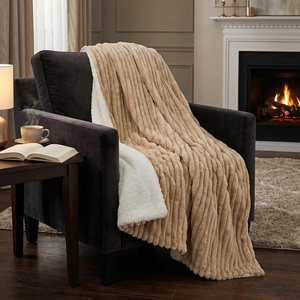 image:imageLavish Home Faux Fur Throw Blanket  60x70Inch Twin Blanket for Couch Bed or Chair  Soft Throw with Plush Faux Rabbit Fur and Warm Sherpa for Living Room Bedroom and Home Decor IvoryTaupe