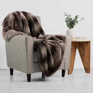 image:imageLavish Home Faux Fur Throw Blanket  60x70Inch Twin Blanket for Couch Bed or Chair  Soft Throw with Plush Faux Rabbit Fur and Warm Sherpa for Living Room Bedroom and Home Decor IvoryGray and Brown