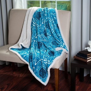 image:imageLavish Home Printed Coral Soft Fleece Sherpa Throw Blanket BlueBlue