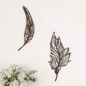 image:imageLavish Home Wall DecorSet of Two Metal Feather Hanging Wall Art Laser Cut Contemporary Nature Sculpture for Living Room Bedroom Kitchen BrownL 925 x W 005 x H 1975