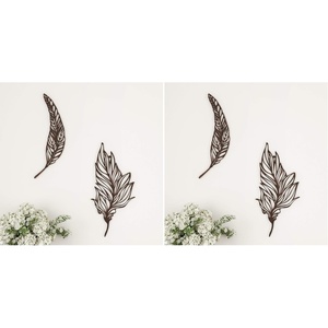 image:imageLavish Home Wall DecorSet of Two Metal Feather Hanging Wall Art Laser Cut Contemporary Nature Sculpture for Living Room Bedroom Kitchen BrownL 925 x W 005 x H 1975 Pack of 2