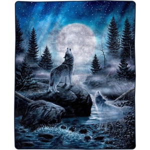 image:imageLavish Home Wolf Throw Blanket Blue 80 x 92