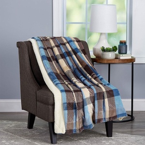 image:imagePoly Fleece Sherpa Throw  Oversized Plush Woven Polyester Sofa and Bed Blanket  Breathable and Machine Washable by Lavish Home WhiteGray PlaidHorizon