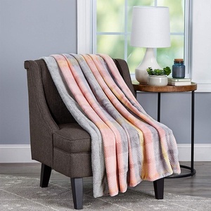 image:imagePoly Fleece Sherpa Throw  Oversized Plush Woven Polyester Sofa and Bed Blanket  Breathable and Machine Washable by Lavish Home WhiteGray PlaidModern Blush