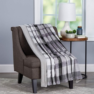 image:imagePoly Fleece Sherpa Throw  Oversized Plush Woven Polyester Sofa and Bed Blanket  Breathable and Machine Washable by Lavish Home WhiteGray PlaidPhantom