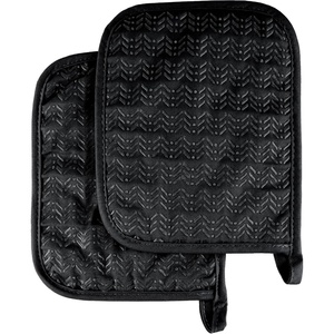 image:imagePot Holder Set With Silicone Grip Quilted And Heat Resistant Set of 2 By Lavish Home BlackBlack