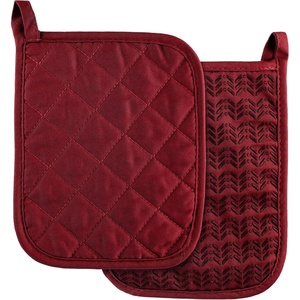 image:imagePot Holder Set With Silicone Grip Quilted And Heat Resistant Set of 2 By Lavish Home BlackBurgundy