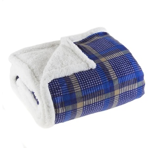 image:imageReversible Plaid Fleece Blanket  50Inch x 60Inch MachineWashable Sherpa Throw  Cozy Blanket for Couch Chair or Bed by Lavish Home BlueYellowOne Size