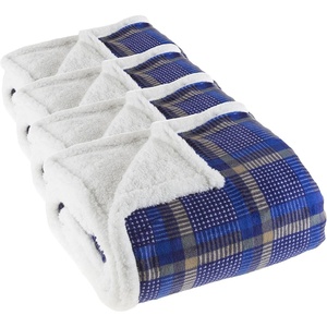 image:imageReversible Plaid Fleece Blanket  50Inch x 60Inch MachineWashable Sherpa Throw  Cozy Blanket for Couch Chair or Bed by Lavish Home BlueYellowOne Size Pack of 4