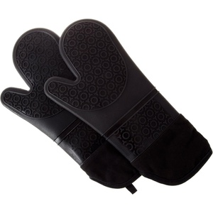 image:imageSilicone Oven Mitts  Extra Long Professional Quality Heat Resistant with Quilted Lining and 2sided Textured Grip  1 pair Black by Lavish Home