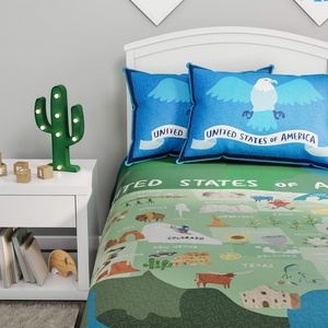 image:imageUnited States 3 Piece Quilt Set Twin XL Bedding amp 2 Pillow ShamsHypoallergenic MicrofiberLandmarks amp Icons of the 50 States amp American Eagle by LHC