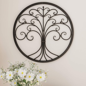 image:imageWall Dcor  Iron Metal Tree of Life Modern Wall Sculpture Art Round for Living Room Bedroom or Kitchen by Lavish Home Brown