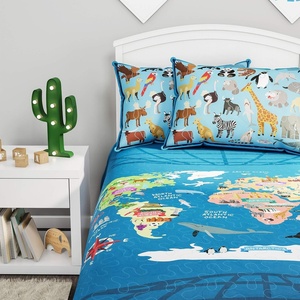 image:imageWorld Map 3 Piece Quilt SetTwin XL Bedding amp 2 Pillow ShamsHypoallergenic MicrofiberAnimals amp Landmarks of the Continents amp Oceans Bedspread by LHC