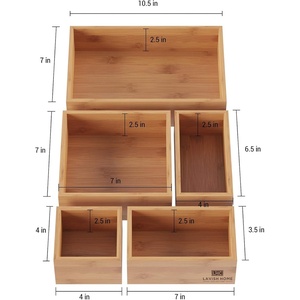 image:imageLavish Home Bamboo Drawer Organizer  5Compartment Modular Box Set  Tray Storage for Kitchens Offices Bedrooms and Bathrooms Natural Finish