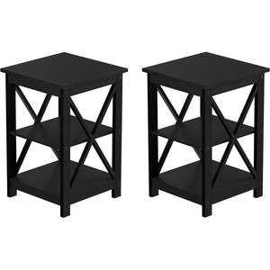 image:imageLavish Home Wooden End Table  Modern Style Sofa Side Table with XLeg Design and Two Shelves  Small Furniture for Living Room or Bedroom GrayBlack  Set of 2