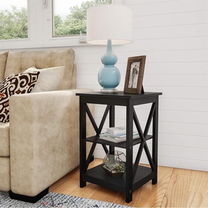 image:imageLavish Home Wooden End Table  Modern Style Sofa Side Table with XLeg Design and Two Shelves  Small Furniture for Living Room or Bedroom GrayBlack