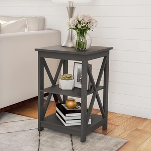 image:imageLavish Home Wooden End Table  Modern Style Sofa Side Table with XLeg Design and Two Shelves  Small Furniture for Living Room or Bedroom GrayGrey