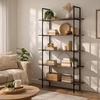 image:imageLavish Home 5 Tier Bookshelf wIndustrial Etagere Wooden Shelving Set of 2Single