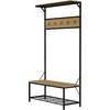 image:imageLavish Home Entryway Bench with Seat  Iron and Wood Furniture with 5Hook Coat Rack Top Shelf and Bottom Shoe Storage Weathered WoodgrainLook