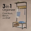 image:imageLavish Home Entryway Bench with Seat  Iron and Wood Furniture with 5Hook Coat Rack Top Shelf and Bottom Shoe Storage Weathered WoodgrainLook